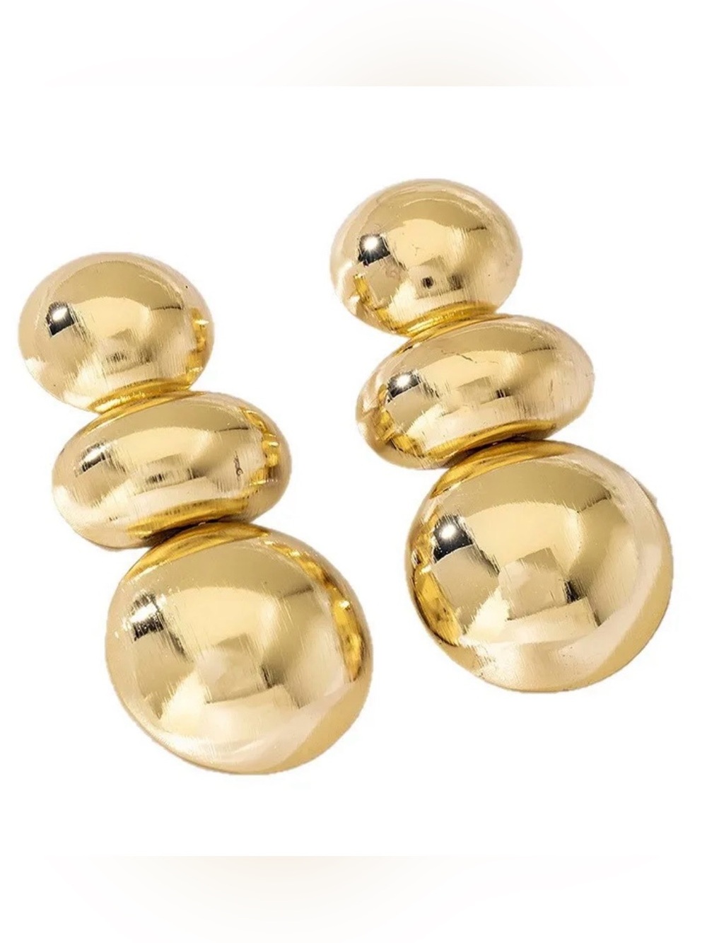 Gold Triple-Dome Drop Earrings - Women's Jewelry